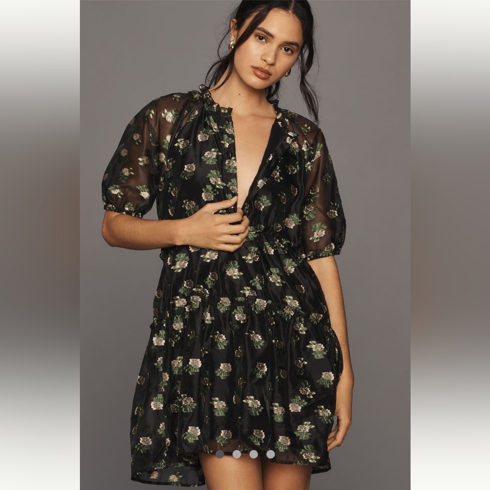 Anthropologie Black Floral Mini Dress